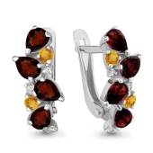 Серьги из серебра с гранатами, цитринами и фианитами