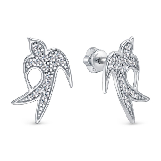 Серьги из серебра с раухтопазами и фианитами