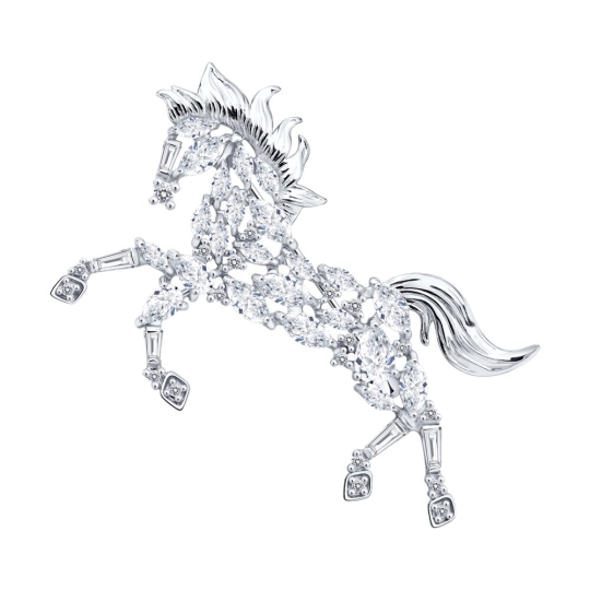 Брошь из серебра с фианитами "Лев"