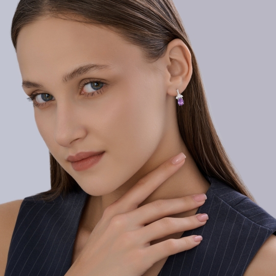 Подвеска из серебра с аметистом и фианитами