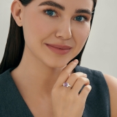 Кольцо из серебра с аметистом и фианитами