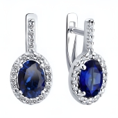 Серьги из серебра с корундовыми сапфирами и фианитами
