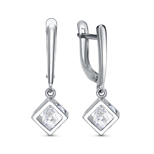 Серьги из серебра с позолотой и фианитами