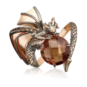 Кольцо из золота с цитрином и раухтопазами «Дракон»