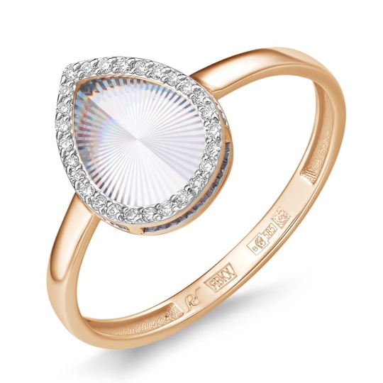 Кольцо из керамики с золотой вставкой и фианитами 