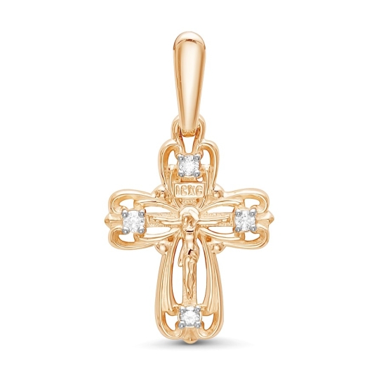 Подвеска-крест из золота с эмалью и фианитами