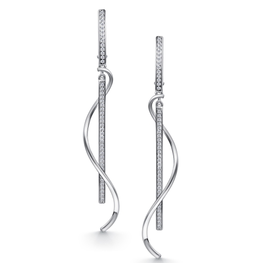 Серьги-продевки из серебра с фианитами