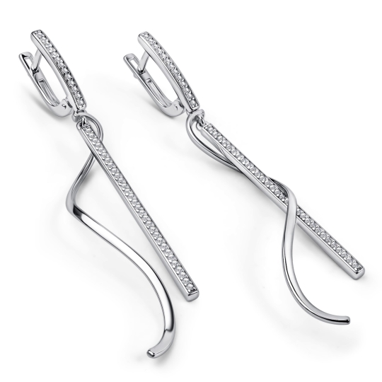 Серьги-продевки из серебра с фианитами