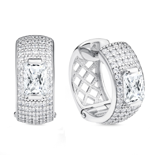 Серьги из серебра с гранатами и фианитами