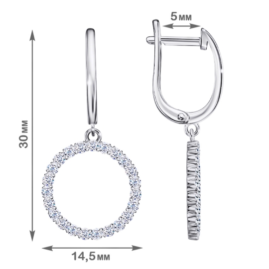 Серьги из серебра с позолотой и фианитами