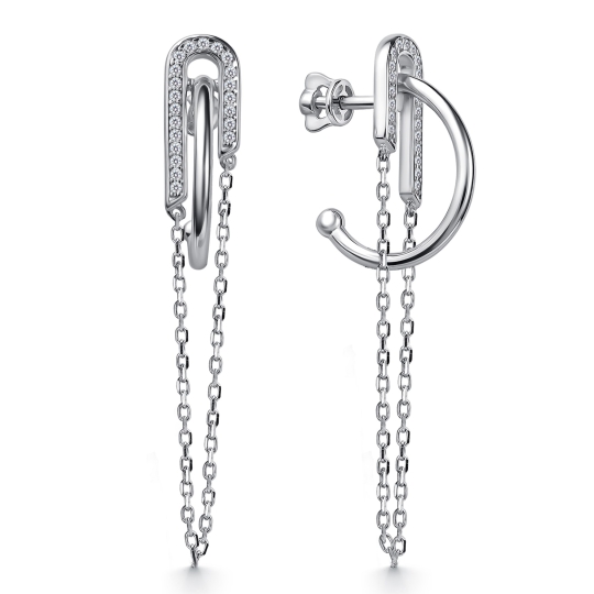 Серьги из серебра с фианитами и эмалью