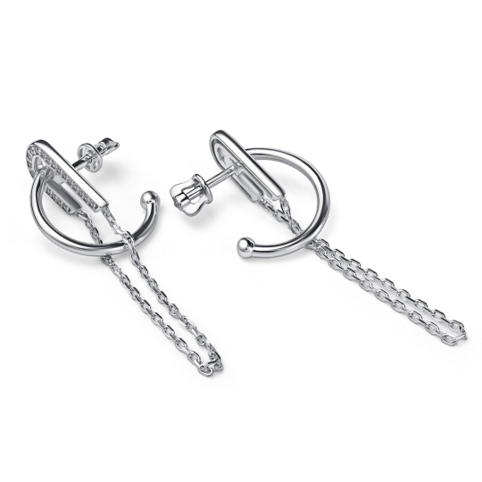 Серьги из серебра с фианитами и эмалью