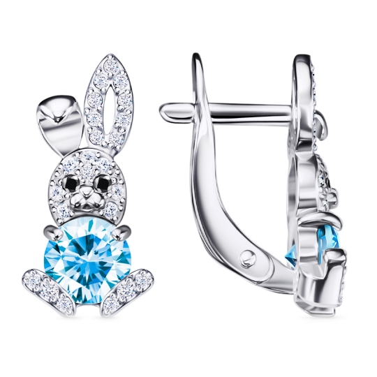 Серьги из серебра с ювелирными кристаллами и фианитами