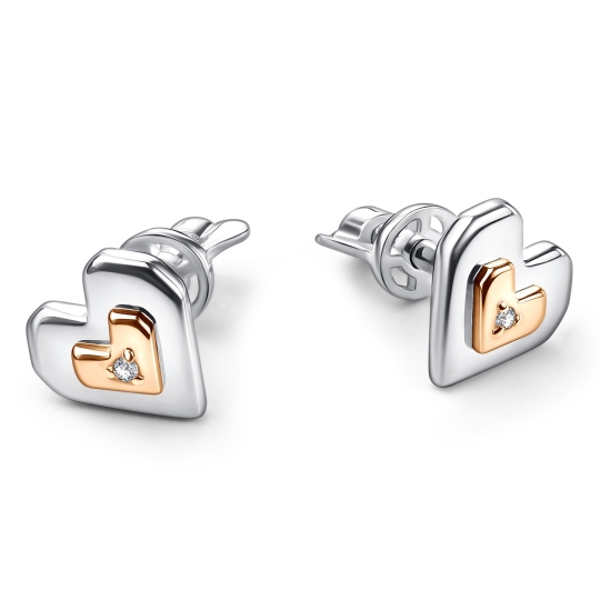 Кольцо из серебра с золотой вставкой и бриллиантом