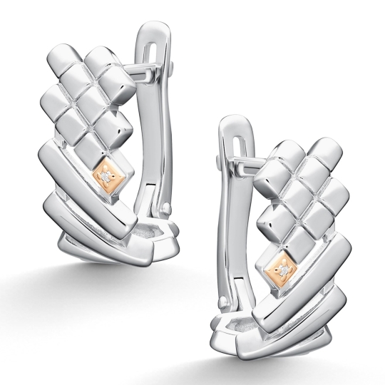 Серьги из серебра с кварцем и фианитами