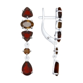 Серьги из серебра с гранатами и раухтопазами