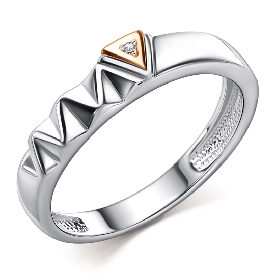 Кольцо из серебра с золотой вставкой и бриллиантом