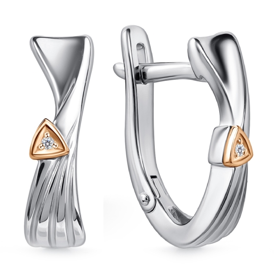 Кольцо из серебра с золотой вставкой и бриллиантом