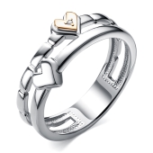 Кольцо из серебра с золотой вставкой и бриллиантом