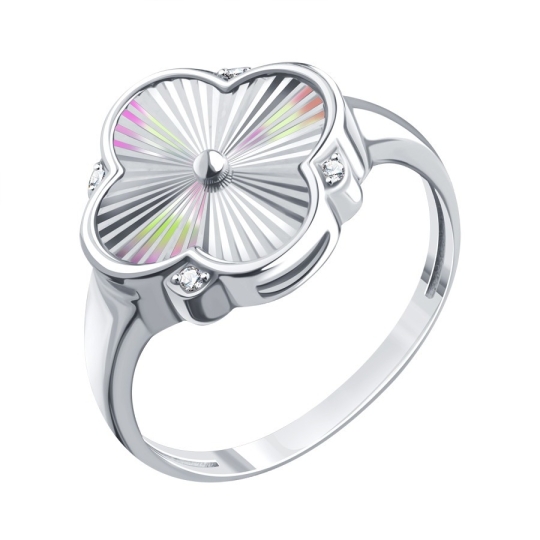 Серьги из белого золота с алмазной гранью и фианитами