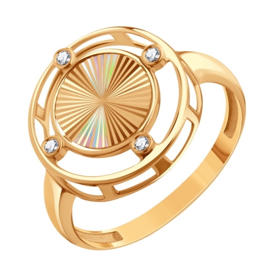 Кольцо из белого золота с алмазной гранью с фианитами