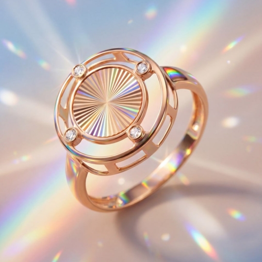 Кольцо из золота с с алмазной гранью и фианитами