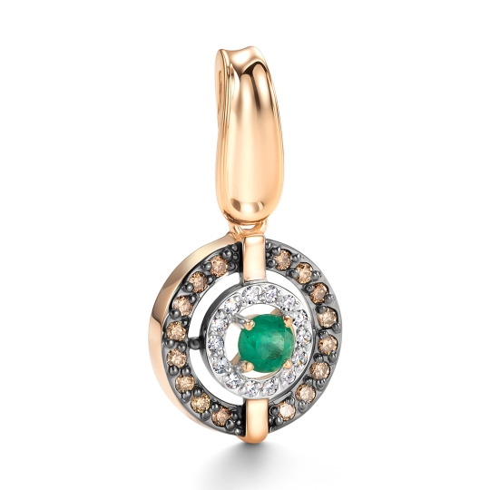 Серьги из золота с бриллиантами, коньячными бриллиантами и изумрудами