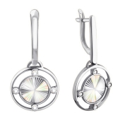 Серьги из белого золота с алмазной гранью и фианитами