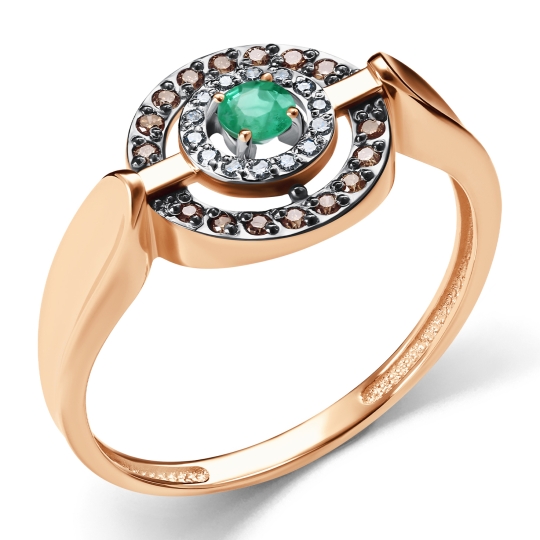 Серьги из золота с бриллиантами, коньячными бриллиантами и изумрудами