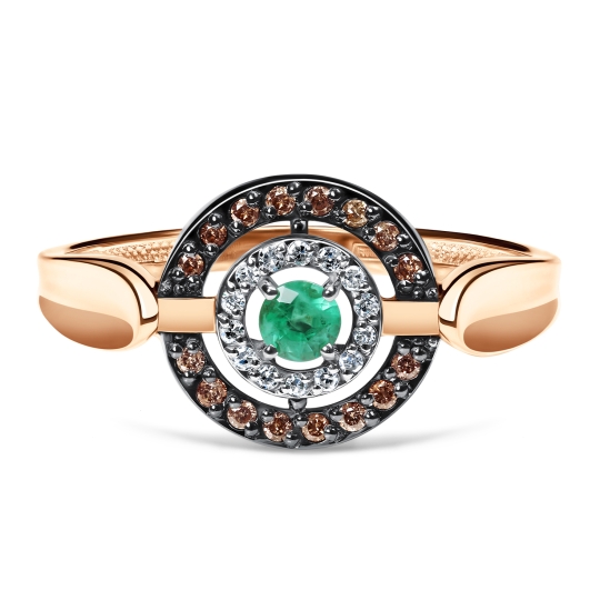 Серьги из золота с бриллиантами, коньячными бриллиантами и изумрудами