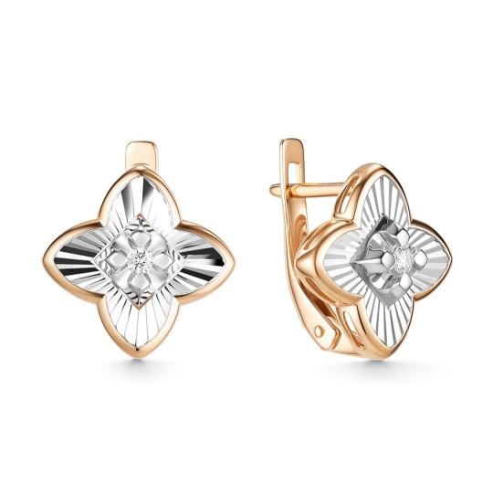 Серьги из лимонного золота с алмазной гранью и фианитами