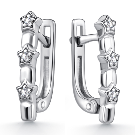 Серьги из серебра с ювелирными кристаллами лунный оникс и фианитами