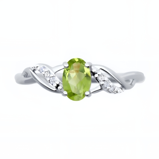 Серьги из серебра с хризолитами и фианитами