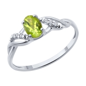 Кольцо из серебра с хризолитом и фианитами