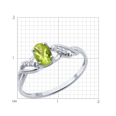 Кольцо из серебра с хризолитом и фианитами