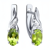 Серьги из серебра с хризолитами и фианитами