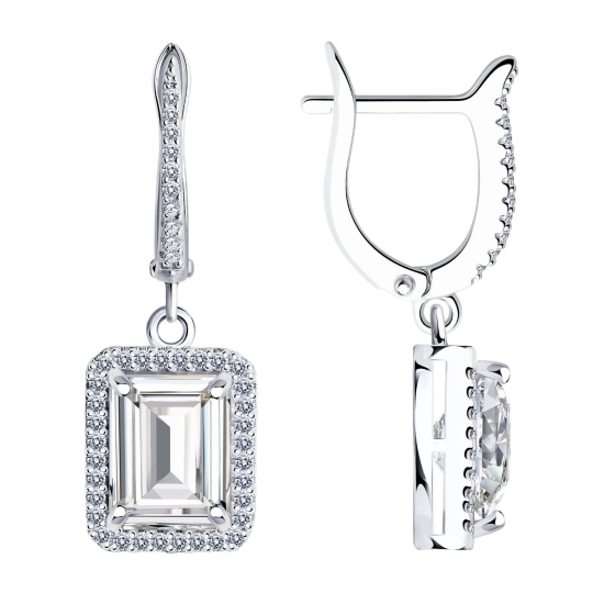 Серьга одиночная из серебра с фианитом