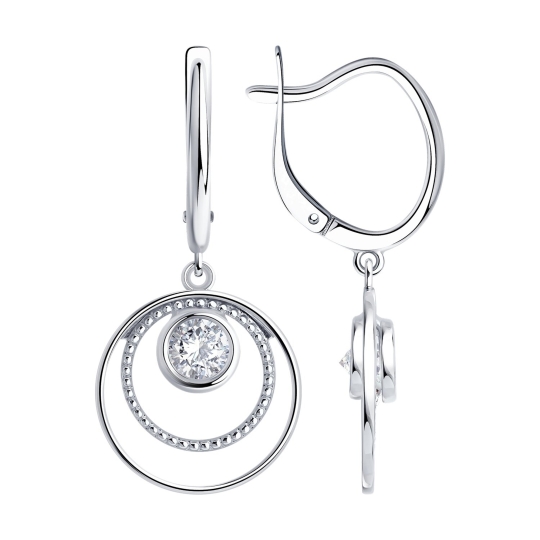 Серьга одиночная из серебра с фианитами