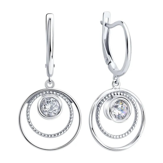 Серьга одиночная из серебра с фианитами