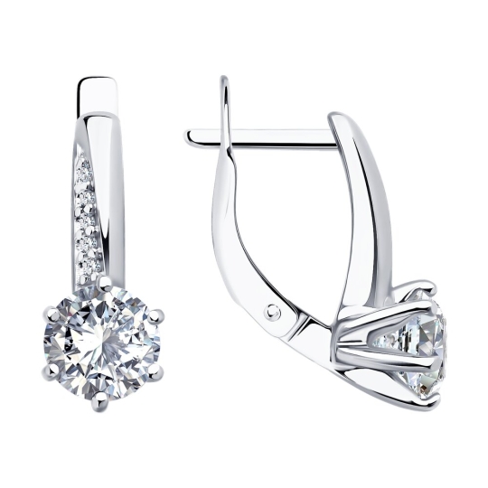 Серьги из серебра с позолотой и фианитами