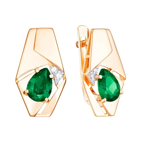 Серьги из золота с рубиновыми корундами и фианитами