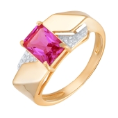 Кольцо из золота с рубиновым корундом и фианитами