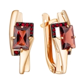 Серьги из золота с гранатами и фианитами
