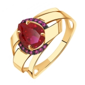 Кольцо из золота с рубиновым корундом и фианитами