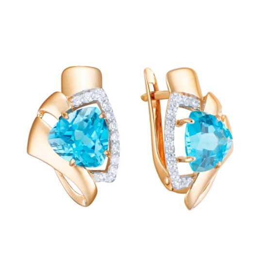 Серьги из золота с рубиновыми корундами и фианитами