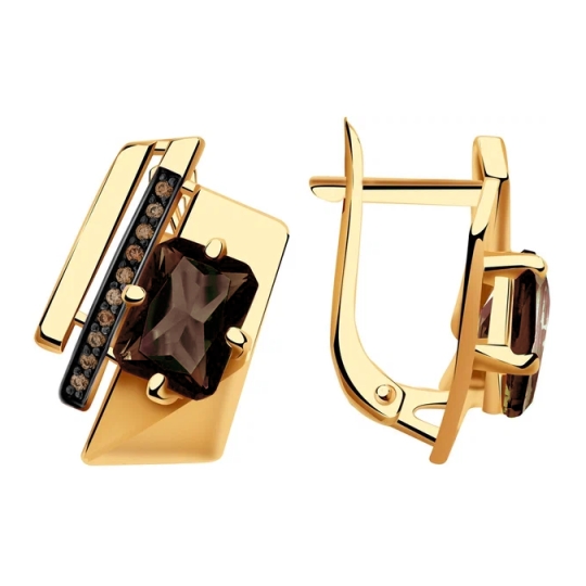 Серьги из золота с бриллиантами и керамическими вставками