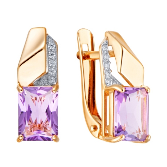 Кольцо из золота с аметистом и фианитами