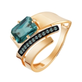 Кольцо из золота с ситаллом параиба и фианитами