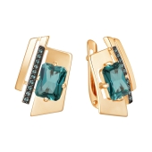 Серьги из золота с ситаллами параиба и фианитами