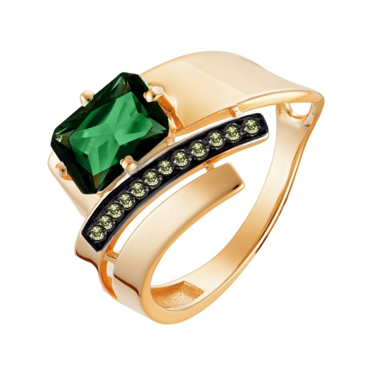 Кольцо из золота с ситаллом параиба и фианитами